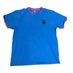Psycho Bunny Tee Mens 8 (XXL) Blue Drake Tipped Short Sleeve Pima Cotton Basic